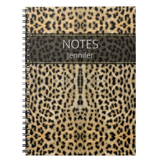 Caderno Espiral Leopard Skin Print Pattern Name Personalized (Frente)