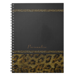 Caderno Espiral Leopard Sparkle Sequins Glam Chic Modern Cheetah