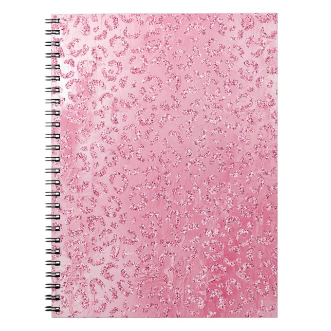 Caderno Espiral Leopardo bonito Glitter Rosa-Rosa (Frente)
