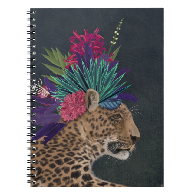 Caderno Espiral Leopardo com cabeça tropical (Frente)