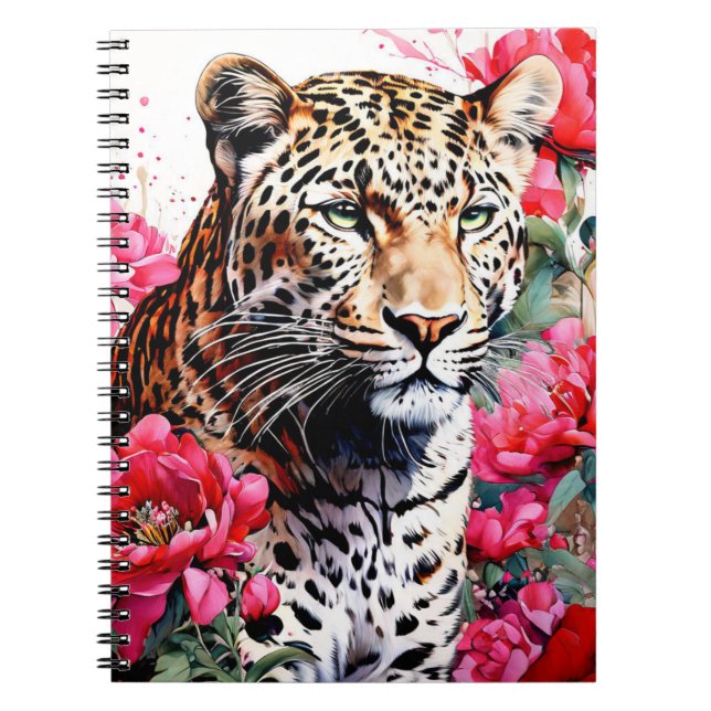 Caderno Espiral Leopardo entre as flores | Diário para notebook (Frente)