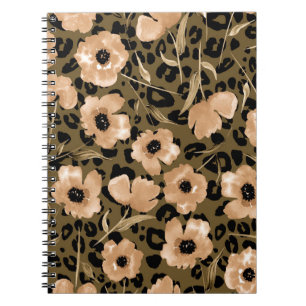 Caderno Espiral Leopardo Floral de Aquarela: Padrão Sem Fim