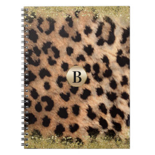 Caderno Espiral Leopardo Guepardo Estampa Animal Dourado Brilho Mo
