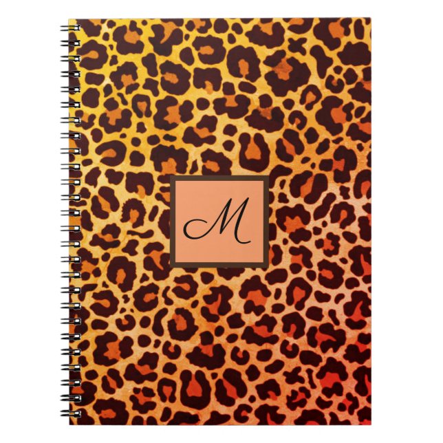 Caderno Espiral Leopardo Imprime Animal Cheetah orange Monograma (Frente)