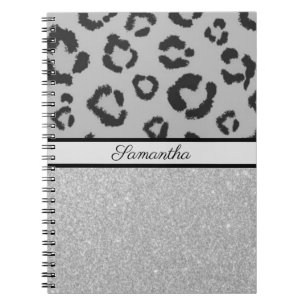Caderno Espiral Leopardo Imprime Chita Glitter Prata