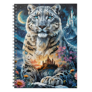 Caderno Espiral Leopardo Majestoso da Neve - Castelo - Lua,