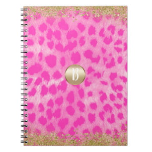 Caderno Espiral Leopardo Rosa Cheetah Estampa Brilho Dourado Moder
