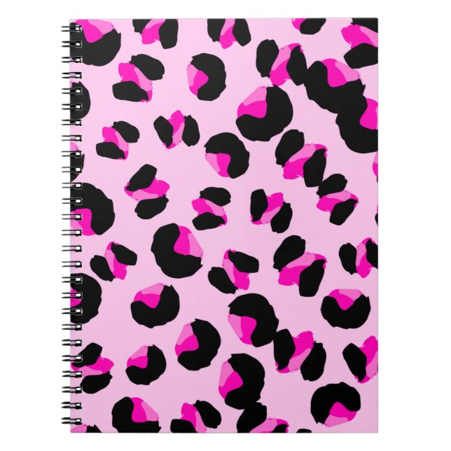 Caderno Espiral Leopardo rosa. Padrão de pele animal. Leopardo. Pa (Frente)