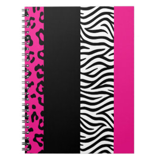 Caderno Espiral Leopardo rosa-quente e impressão animal zebra