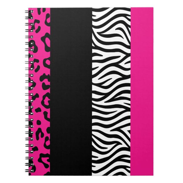Caderno Espiral Leopardo rosa-quente e impressão animal zebra (Frente)