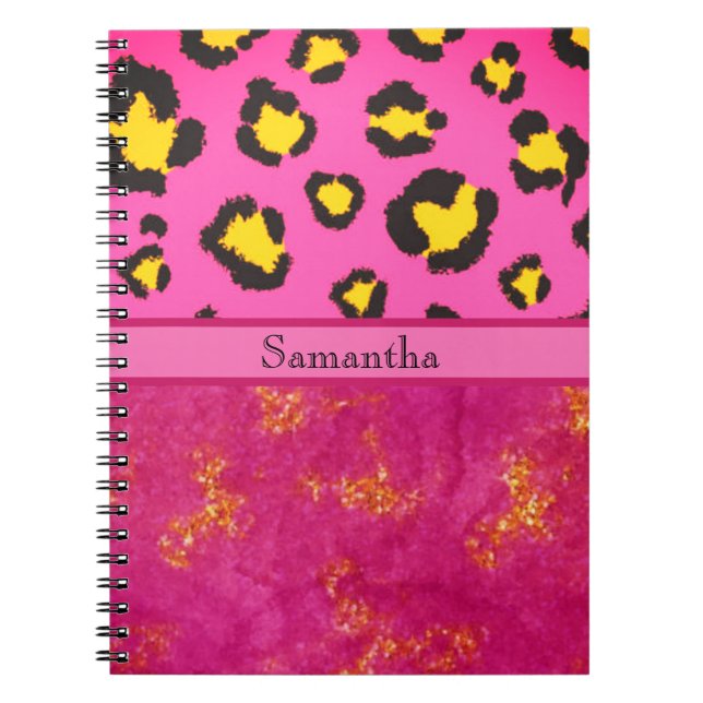 Caderno Espiral Leopardo rosa-rosa Impressão Animal Cheetah Trendy (Frente)