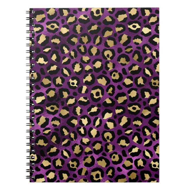 Caderno Espiral Leopardo roxo e Dourado Design 1 (Frente)