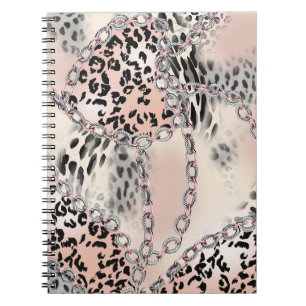 Caderno Espiral Leopardo Têxtil: Padrão de Cadeia Floral.