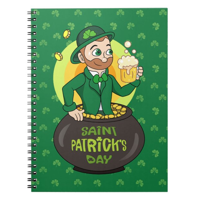 Caderno Espiral Leprecaína de desenho animado em pote de ouro segu (Frente)