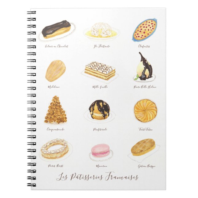 Caderno Espiral Les Pâtisserie Françaises watercolor (Frente)