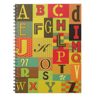 Caderno Espiral Letra-alfabética, caracter vintage