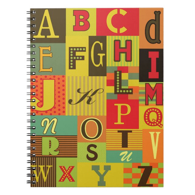 Caderno Espiral Letra-alfabética, caracter vintage (Frente)