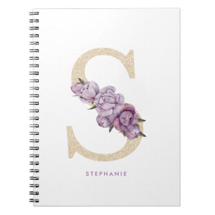 Caderno Espiral Letra bonito Brilhante Dourada S Monograma