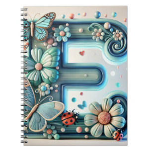 Caderno Espiral Letra E Floral Elegante com Borboletas