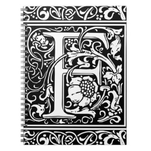 Caderno Espiral Letra F Monograma Medieval Arte Nova