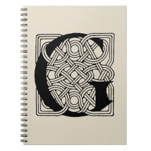 Caderno Espiral Letra G Monograma Impressão de Nó Celta Vintage