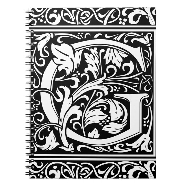Caderno Espiral Letra G Monograma Medieval Arte Nova (Frente)