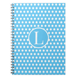 Caderno Espiral Letra inicial clássica Bolinhas céu azul e branco