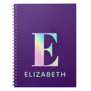 Caderno Espiral Letra inicial E arco-íris personalizado púrpura