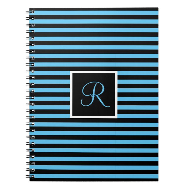 Caderno Espiral Letra inicial fixa personalizada azul e preto (Frente)