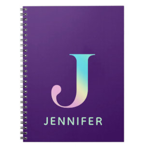 Caderno Espiral Letra inicial J arco-íris personalizado púrpura