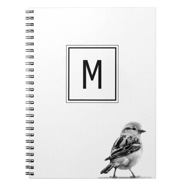 Caderno Espiral Letra Inicial Personalizada de Pássaro Fofo (Frente)