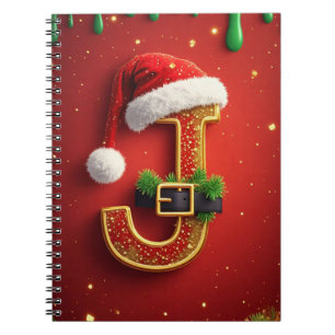 Caderno Espiral Letra J de Natal Monograma de Natal 🎅