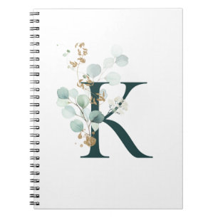 Caderno Espiral Letra K Eucalyptus e Monogramas Dourados
