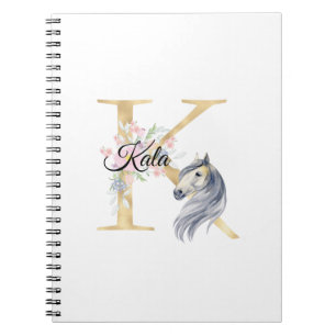 Caderno Espiral letra K monograma personalizado com cavalo