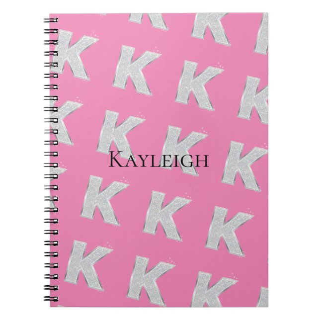 Caderno Espiral Letra K Prata Rosa (Frente)