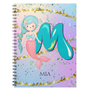 Caderno Espiral Letra M Monograma Aquarela Enfermeiro de Sereia Cu