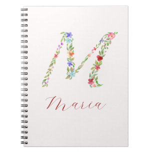 Caderno Espiral Letra M Monograma Floral Personalizado