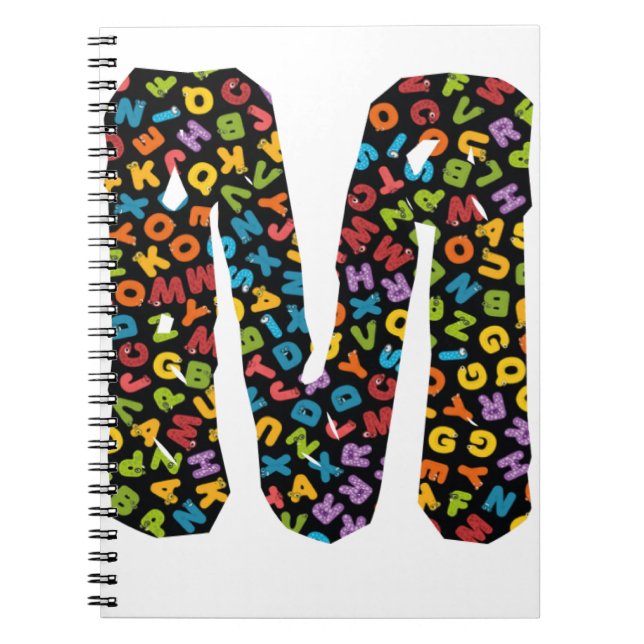 Caderno Espiral Letra M Ornamentada com o alfabeto (Frente)