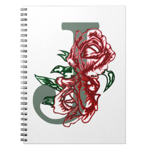 Caderno Espiral Letra maiúscula J monograma floral