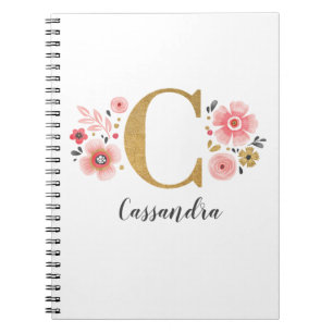 Caderno Espiral Letra Minúscula Dourada Rosa Monograma C