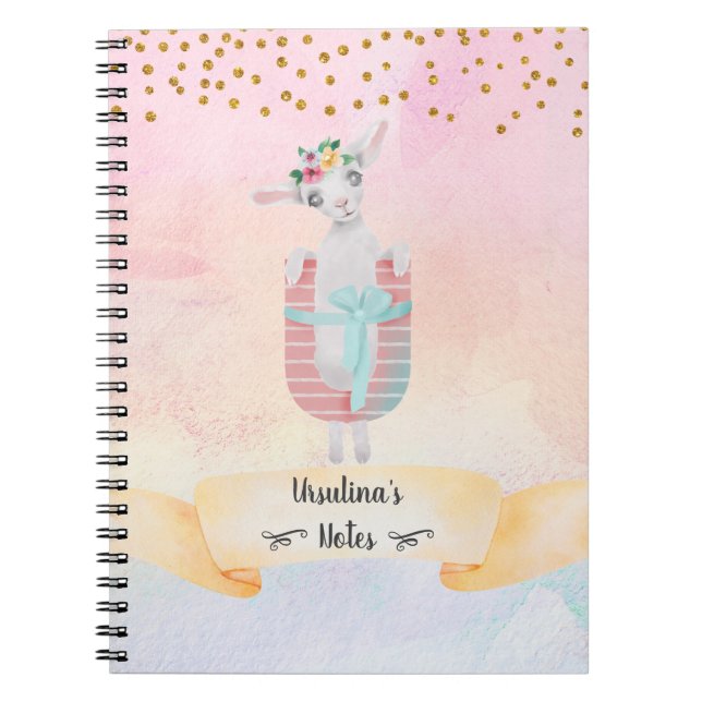 Caderno Espiral Letra Monograma U Ovelha Fofa Garota da Escola em  (Frente)