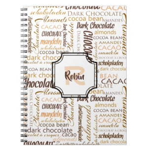 Caderno Espiral Letra multilíngue chocolónica de tipografia monogr