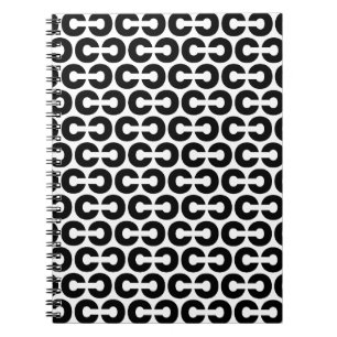 Caderno Espiral Letra negra e branca escura alfabética do padrão C