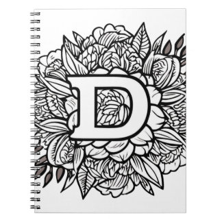 Caderno Espiral Letra Personalizada D Tatuagem Floral Livro de Col
