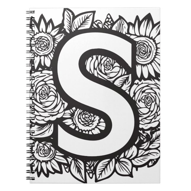 Caderno Espiral Letra Personalizada S Estilo de Tatuagem Floral Mo (Frente)