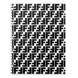 Caderno Espiral Letra Preta e Branca em Negrito F Padrão Alfabeto