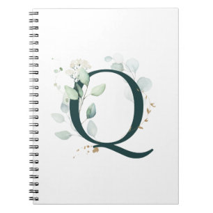 Caderno Espiral Letra Q Eucalyptus e notebook Dourado monograma