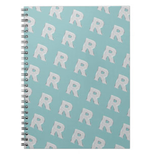 Caderno Espiral Letra R de monograma Aqua Mint Prata