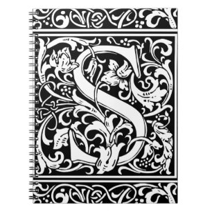Caderno Espiral Letra S Monograma Medieval Arte Nova