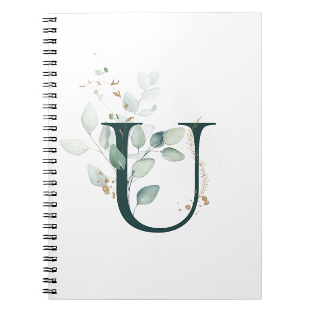 Caderno Espiral Letra T Eucalyptus e notebook Dourado monograma (Frente)